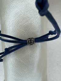 Silver Filigree Cross Bracelet: Navy Blue Polymer Clay, Adjustable