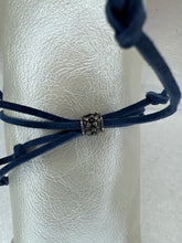 Silver Filigree Cross Bracelet: Navy Blue Polymer Clay, Adjustable