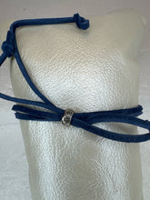 Silver Filigree Cross Bracelet: Navy Patterned Polymer Clay, Adjustable Cord
