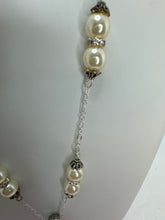 Silver Plated Cross Pendant: Embossed Leather, Victorian Pearl Chain