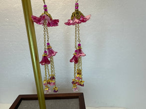 Hand Painted Lucite Flower Earrings: Victorian Style Dangles