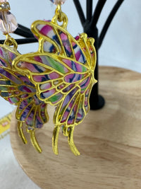 Gold patterned clay filled butterflies earrings in pinks and blues