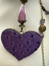 Bronze Filigree Heart Necklace: Patterned Polymer Clay, Purple Beads