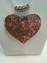 Silver Filigree Heart Necklace: Patterned Polymer Clay, Rose Pendant