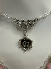 Silver Filigree Heart Necklace: Patterned Polymer Clay, Rose Pendant