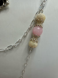 Silver Filigree Heart Necklace: Patterned Polymer Clay, Rose Pendant