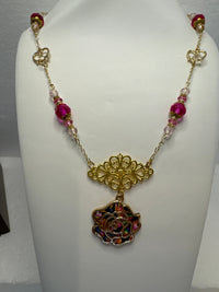 Gold Filigree Rose Necklace: Patterned Clay, Vintage Style