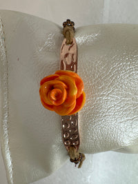 Handmade Polymer Clay Rose Bracelet: Hammered Copper, Suede Cord
