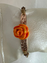 Handmade Polymer Clay Rose Bracelet: Hammered Copper, Suede Cord