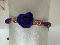 Handmade Polymer Clay Rose Bracelet: Hammered Copper, Suede Cord