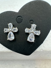 Clear rhinestone cross stud earrings