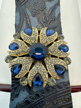 Vintage Blue Paisley Leather Bracelet: Gold Jewel Snap Closure