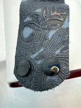Vintage Blue Paisley Leather Bracelet: Gold Jewel Snap Closure