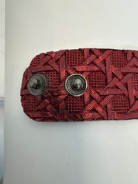 Embossed leather bracelets adorned with clear rhinestone vintage style pieces