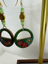 Hand Painted Leather Earrings: Floral Boho Beaded Dangle