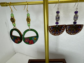 Hand Painted Leather Earrings: Floral Boho Beaded Dangle