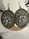 Victorian Style Antique Bronze Filigree Rhinestone Drop Earrings