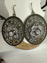Victorian Style Antique Bronze Filigree Rhinestone Drop Earrings