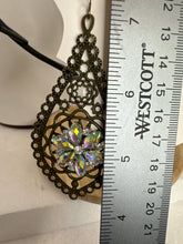 Victorian Antique Bronze Filigree Tear Drop Rhinestone Earrings
