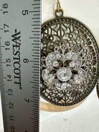 Victorian Style Antique Bronze Filigree Rhinestone Drop Earrings