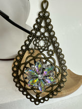 Victorian Antique Bronze Filigree Tear Drop Rhinestone Earrings
