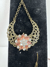 Victorian Antique Bronze Filigree Rhinestone Earrings Set