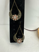 Victorian Antique Bronze Filigree Rhinestone Earrings Set