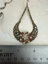 Victorian Antique Bronze Filigree Rhinestone Earrings Set