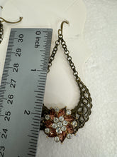 Victorian Antique Bronze Filigree Rhinestone Earrings Set