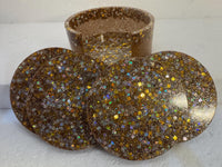 square, round or octagon coaster sets in resin with unique designs