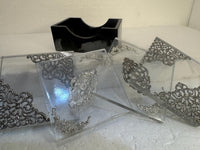 square, round or octagon coaster sets in resin with unique designs