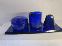 Blue Swirl Bathroom Tray Set: Octagonal Vase & Jar Organizer