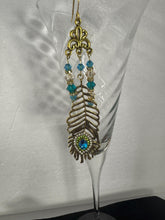 Gold And Teal Blue Peacock Feather Charming Necklace