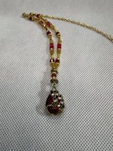 Red Peacock Pendant Necklace: Beaded Vintage Style Jewelry