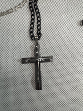 Men's Jesus Cross Necklace Gunmetal Silver Black Chain