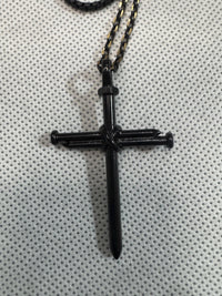 Men's Jesus Cross Necklace Gunmetal Silver Black Chain