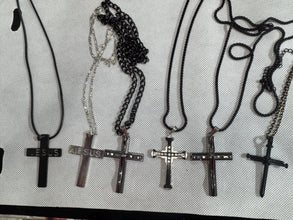 Men's Jesus Cross Necklace Gunmetal Silver Black Chain