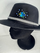 Black Needle Point Fedora With Rose Detail