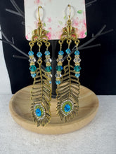 Gold And Teal Blue Peacock Feather Charming Necklace