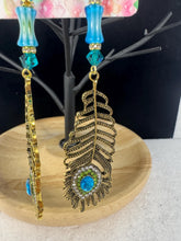 Gold And Teal Blue Peacock Feather Charming Necklace