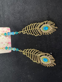 Gold And Teal Blue Peacock Feather Charming Necklace