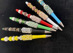 Fancy Beaded Refillable Ballpoint Pens With Black Ink