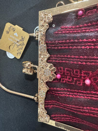 Beaded Embroidered African Lace Leather Evening Bag With Chain