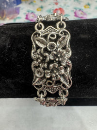 Vintage Silver Plated Floral Charm Bracelet
