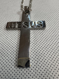 Men's Jesus Cross Necklace Gunmetal Silver Black Chain