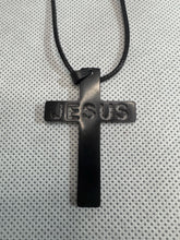Men's Jesus Cross Necklace Gunmetal Silver Black Chain