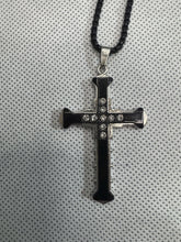 Men's Jesus Cross Necklace Gunmetal Silver Black Chain