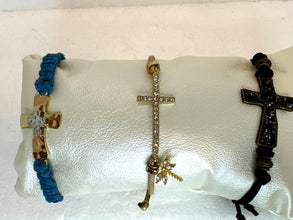 Varied cross bracelets with leather or suede string adjustable bracelets