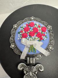 Needlepoint floral folding purse mirror