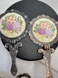 Needlepoint floral folding purse mirror